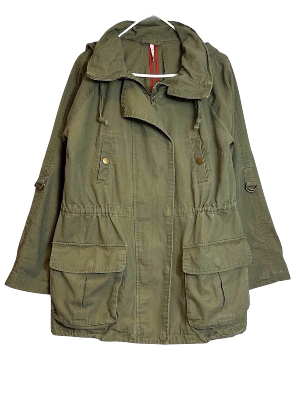Willow & Clay Army Olive Khaki Hooded Zip Front Utility Jacket